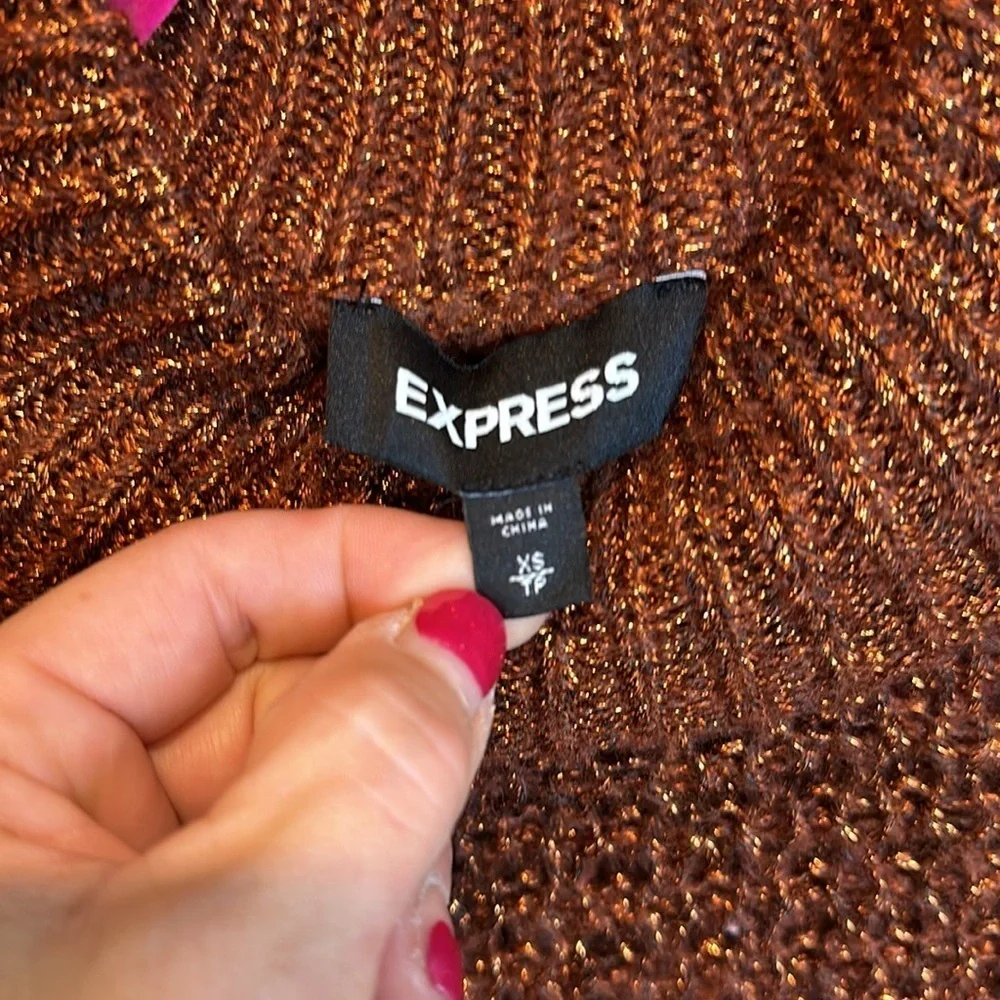 Express copper with metallic threads blouson sleeve sweater size XS - Picture 2 of 3